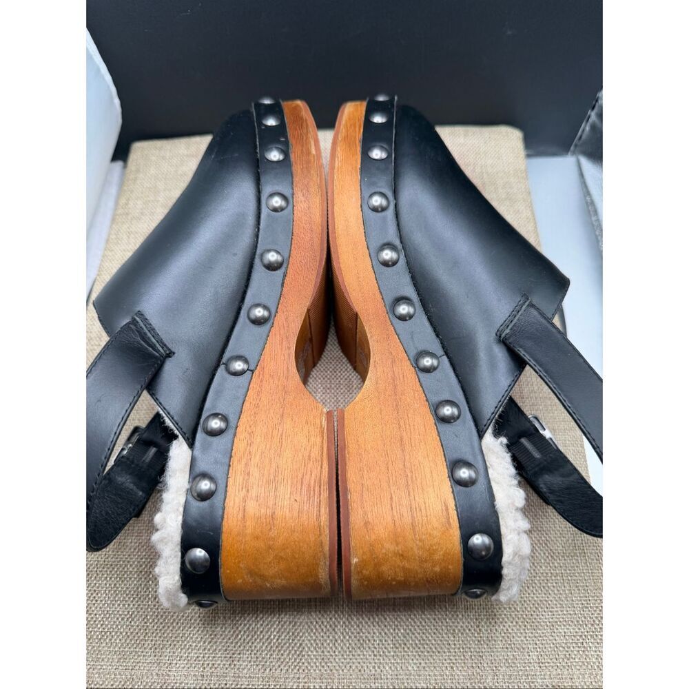 Kelsi Dagger Black Leather Clogs with Brown Sole - Picture 6 of 11